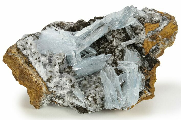 Gemmy, Blue Bladed Barite Cluster w/ Calcite - Morocco #222903